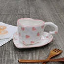 Hand painted heart handle pink polka dot love mug kitchen saucer set