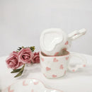 Hand painted heart handle pink polka dot love mug kitchen saucer set