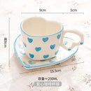 Hand painted heart handle pink polka dot love mug kitchen saucer set