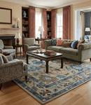 Hand Tufted Beige And Blue Traditional Oushak Custom Made wool Area Rug