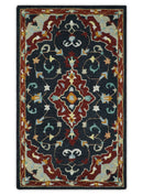 Hand Tufted Black, Rust and Beige Persian Style Wool Area Rug