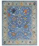 Modern Oushak Blue and Beige Hand Tufted Wool Area Rug