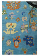 Hand Tufted Blue and Ivory Multi Size Modern Colorful Oushak Rug