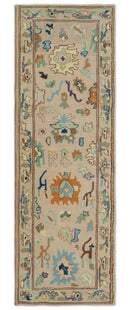 Hand Tufted Pink Peach and Gold Modern Colorful Oushak Rug