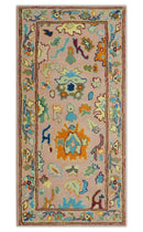Hand Tufted Pink Peach and Gold Modern Colorful Oushak Rug