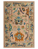 Hand Tufted Pink Peach and Gold Modern Colorful Oushak Rug