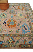 Hand Tufted Pink Peach and Gold Modern Colorful Oushak Rug