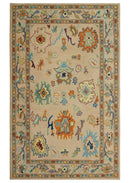 Hand Tufted Pink Peach and Gold Modern Colorful Oushak Rug
