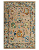 Hand Tufted Pink Peach and Gold Modern Colorful Oushak Rug