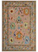 Hand Tufted Pink Peach and Gold Modern Colorful Oushak Rug