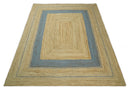 Hand Woven Natural Fiber Blue and Brown Natural Jute Rug