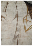 5x8 Hand Woven Beige and Brown Modern Floral Art Silk Rug