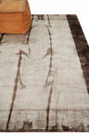 5x8 Hand Woven Beige and Brown Modern Floral Art Silk Rug