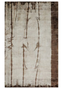 5x8 Hand Woven Beige and Brown Modern Floral Art Silk Rug