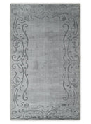 3x5 Hand Woven Silver and Gray Modern Floral Art Silk Rug