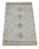 Hand Woven Beige and Gray 2x3 Trellis Moroccan Rug Made with Fine Wool | TRDCP79723