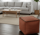Hand Woven Boho Farmhouse Rust Jute Pouf