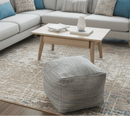 Hand Woven Boho Natural Large Blue and Brown Jute Pouf