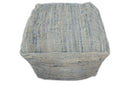Hand Woven Boho Natural Large Blue and Brown Jute Pouf