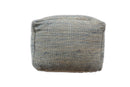 Hand Woven Boho Natural Large Blue and Brown Jute Pouf