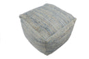Hand Woven Boho Natural Large Blue and Brown Jute Pouf
