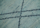 Custom Made Hand Woven Silver and Blue Abstract Trellis Moroccan Rug Made with Blended Wool