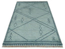 Custom Made Hand Woven Blue Abstract Trellis Moroccan Rug Made with Blended Wool