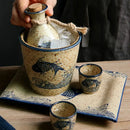 Handcrafted blue fish speckled beige ceramic wine set dining room