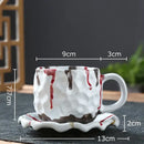 Handcrafted blue & red hammer pattern ceramic mug set dining room