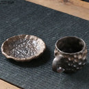 Handcrafted blue & red hammer pattern ceramic mug set dining room