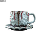 Handcrafted blue & red hammer pattern ceramic mug set dining room