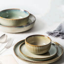 Handcrafted ridge sage & cream ceramic dessert plate dining room