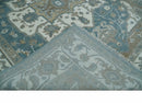 Teal And Ivory Hand Knotted Traditional Heriz Wool Area Rug