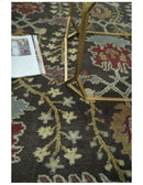 Handmade 5x8 and 9x12 Classic Vintage Design Charcoal and Beige wool Area Rug | TRDCP120