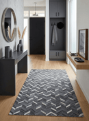 Handmade 5x8 Gray and Ivory Chevron Viscose Area Rug