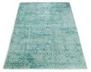 Hand Loom 5x8 Modern Style Teal Wool Blend Area Rug