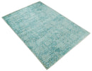 Hand Loom 5x8 Modern Style Teal Wool Blend Area Rug