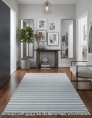 Handmade 5x8 Modern Stripes Pattern Blue And White Wool Rug