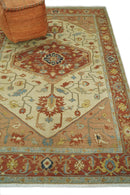 Handmade 5x8 Rust and Blue Heriz Serapi made with fine wool | SRP03B