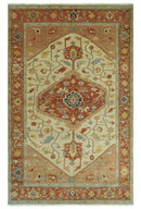 Handmade 5x8 Rust and Blue Heriz Serapi made with fine wool | SRP03B