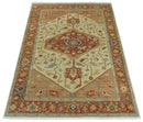 Handmade 5x8 Rust and Blue Heriz Serapi made with fine wool | SRP03B