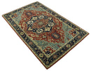 Handmade 5x8 Rust and Blue made with fine wool Area Rug |  TRDCP11658