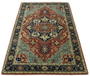 Handmade 5x8 Rust and Blue made with fine wool Area Rug |  TRDCP11658