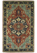 Handmade 5x8 Rust and Blue made with fine wool Area Rug |  TRDCP11658
