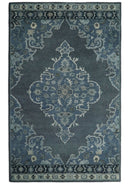 Handmade 5x8 Traditional design Rug made with Blue and Silver fine wool |  TRDCP11958