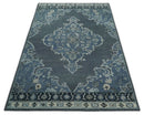 Handmade 5x8 Traditional design Rug made with Blue and Silver fine wool |  TRDCP11958