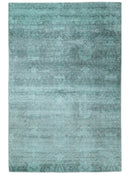 Modern Floral Design Teal Hand Loom Wool and Bamboo Silk 6x10 Area Rug