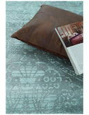 Modern Floral Design Teal Hand Loom Wool and Bamboo Silk 6x10 Area Rug