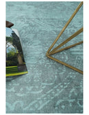 Modern Floral Design Teal Hand Loom Wool and Bamboo Silk 6x10 Area Rug