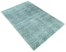 Modern Floral Design Teal Hand Loom Wool and Bamboo Silk 6x10 Area Rug